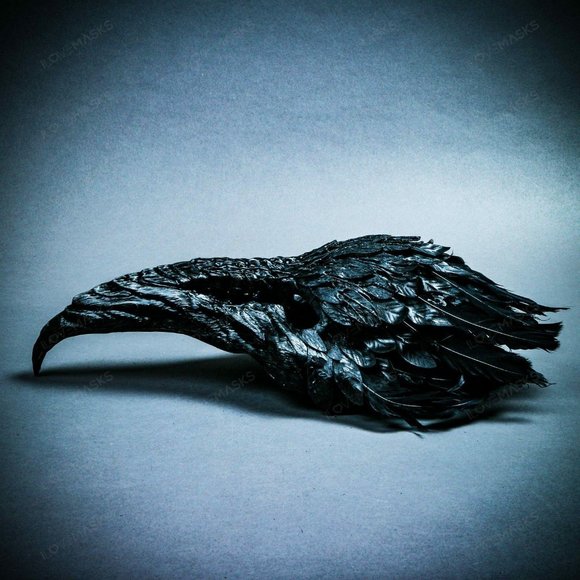 Black Bird Curved Nose Feather Plague Doctor Mask - Picture 9 of 9
